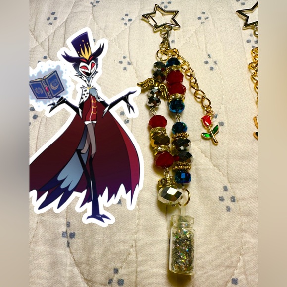 Helluva Boss Inspired Stolas & Blitzo Matching Keychain Purse Charm Star Clip - Picture 2 of 7